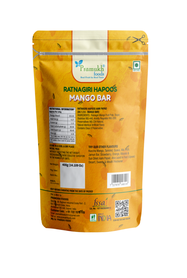 400 GM Ratnagiri Hapoos Mango Tofee Machine Made Pillow Pack ( Aam Papad )