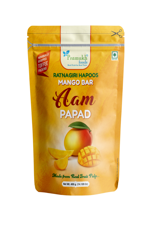 400 GM Ratnagiri Hapoos Mango Tofee Machine Made Pillow Pack ( Aam Papad )